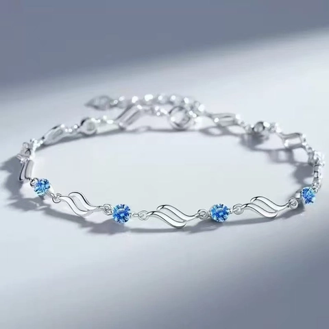 Wave Crystal Alloy Bracelet For Women Summer Fresh Elegant Adjustable Link Bracelet Jewelry Gift White Blue Pink Purple