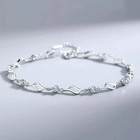 Wave Crystal Alloy Bracelet For Women Summer Fresh Elegant Adjustable Link Bracelet Jewelry Gift White Blue Pink Purple