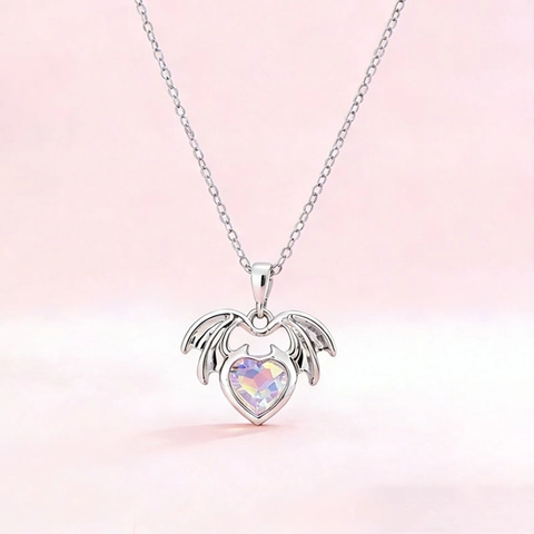 Parure Bijoux Collier Boucles d'Oreilles Cœur Ailes de Chauve-Souris Alliage Strass Argenté Halloween Fête Femme