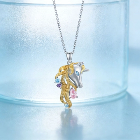 Dreamy Alloy Unicorn Jewelry Set Colorful Rhinestone Inlaid Gold Mane Silver Tone Necklace Hook Earrings For Women Girls Gift