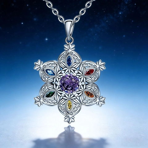 Boho Bunte Strass Schneeflocke Lotus Anhänger Halskette Legierung Silberkette Schmuckset Für Damen Party Hochzeit Geschenk