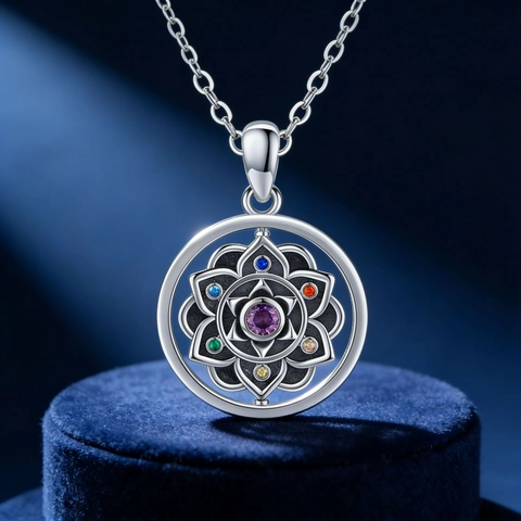 Vintage Alloy Lotus Mandala Pendant Necklace Earrings Jewelry Set Multicolor Rhinestone Enamel Chakra Jewelry For Women Party
