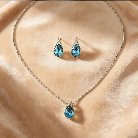 Elegant Teardrop Artificial Glass Jewelry Set Alloy Box Chain Necklace Earrings For Bridal Wedding Party Women Jewelry