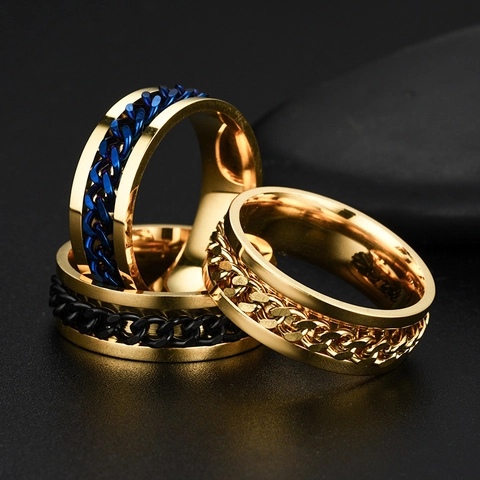 Fashion 8mm Stainless Steel Spinner Ring For Men Women Hip Hop Punk Rotating Cuban Chain Stress Relief Anxiety Jewelry