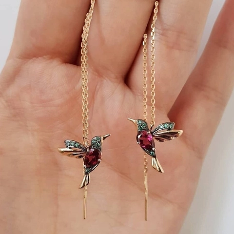 Orecchini a Filo Colibrì in Lega con Zirconia Cubica Catena Lunga Nappa Orecchini Donna Moda Animale Gioielli