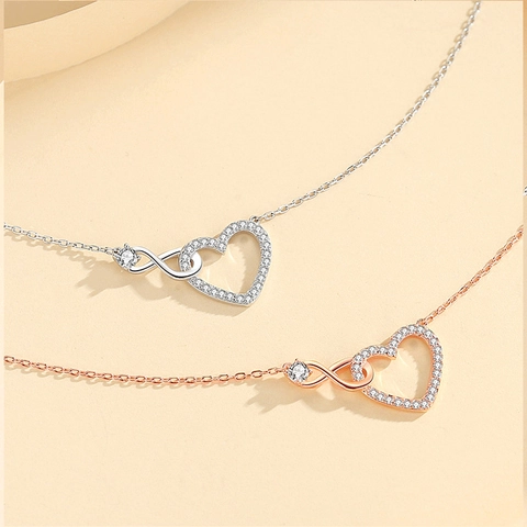 Simple Alloy Zirconia Heart Infinity Pendant Necklace For Women Rose Gold Silver Plated Elegant Clavicle Chain Jewelry Valentine's Day Gift