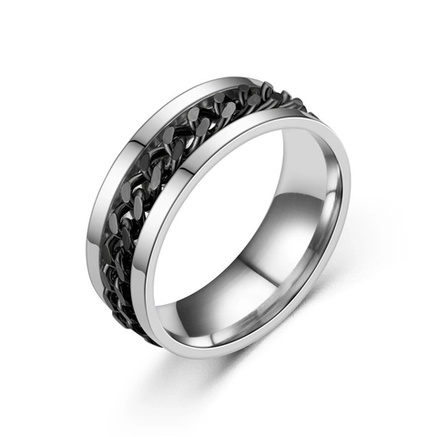 Bague Spinner Homme Acier Inoxydable 316 Chaîne Cubaine Incrustée Anneau Rotatif Style Punk Industriel Bijou Anti-stress