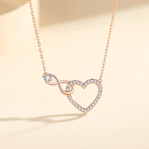 Simple Alloy Zirconia Heart Infinity Pendant Necklace For Women Rose Gold Silver Plated Elegant Clavicle Chain Jewelry Valentine's Day Gift