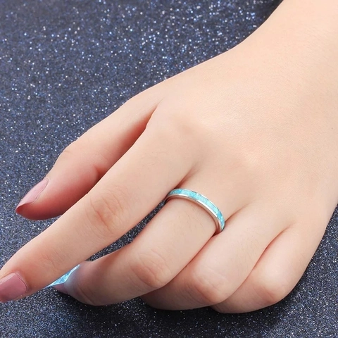 Minimalist Alloy Blue White Imitation Opal Ring For Women Fashion Geometric Electroplated Wedding Engagement Finger Jewelry