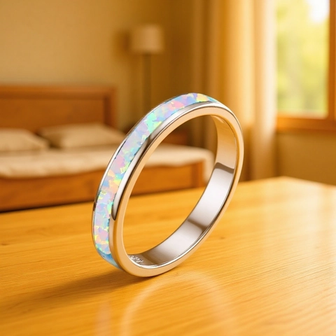 Minimalist Alloy Blue White Imitation Opal Ring For Women Fashion Geometric Electroplated Wedding Engagement Finger Jewelry
