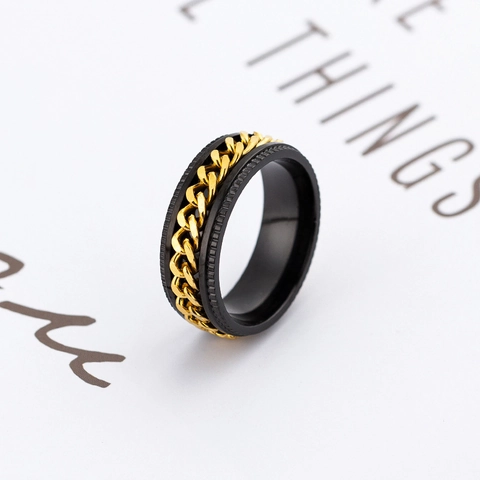 Fashion Rotatable Chain Ring Stainless Steel Stress Relief Spinning Finger Ring Punk Industrial Style Jewelry Gift For Men