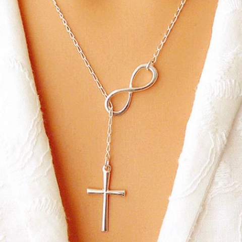 Fashion Infinity Symbol Cross Pendant Necklace Alloy Electroplated Choker Jewelry For Women Daily Wear Party Wedding