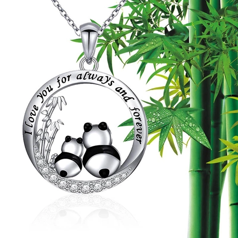 Fashion Alloy Zirconia Panda Pendant Necklace Mother And Child Heart Round Necklace Bamboo Jewelry Gift For Women For Mother's Day