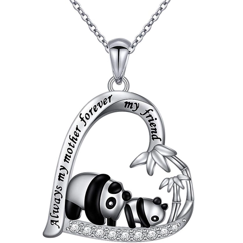 Fashion Alloy Zirconia Panda Pendant Necklace Mother And Child Heart Round Necklace Bamboo Jewelry Gift For Women For Mother's Day
