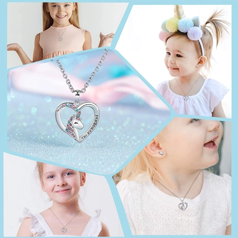 Conjunto de Joyería de Unicornio y Corazón de Aleación con Diamantes de Imitación para Niñas Letras You Are Magical