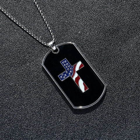 Collana con Pendente a Croce Targhetta Militare Bandiera USA da Uomo in Lega Smaltata Gioielli Patriottici con Catena per Giorno dell'Indipendenza