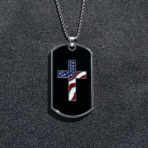 Collana con Pendente a Croce Targhetta Militare Bandiera USA da Uomo in Lega Smaltata Gioielli Patriottici con Catena per Giorno dell'Indipendenza
