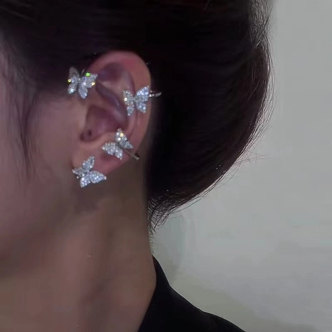 Rhinestone Butterfly Ear Cuffs Non Pierced Copper Zinc Alloy Earclips For Women Jewelry Gold Silver Butterfly Ear Wrap
