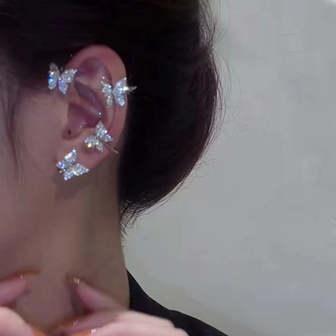 Elegant Alloy Butterfly Snowflake Leaf Ear Cuffs For Women Non Piercing Rhinestone Ear Clip Earrings Gold Silver Plated Jewelry