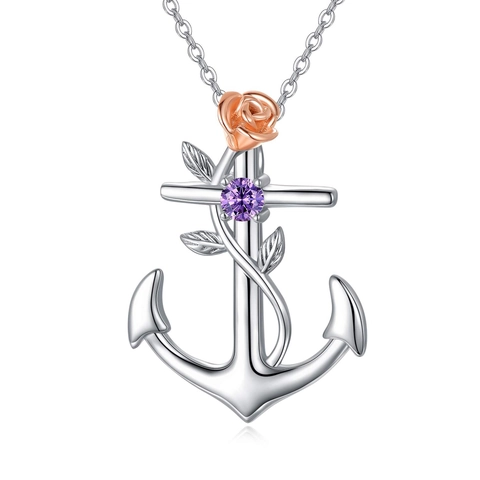 Collier Pendentif Croix Rose Ancre en Alliage de Zircone à la Mode pour Femmes Bijoux Élégants Plaqués Or Argent Cadeau pour la Saint-Valentin