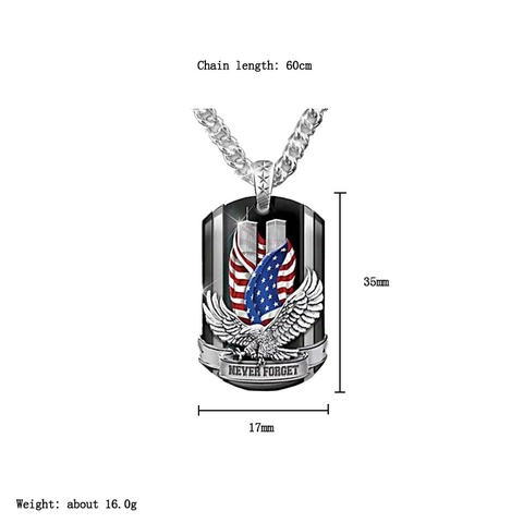 Never Forget American Flag Eagle Pendant Necklace For Men Memorial Twin Towers Dog Tag Alloy Vintage Punk Jewelry