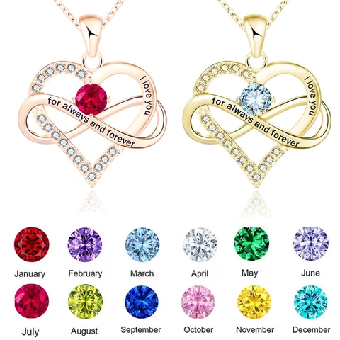 Collana con Ciondolo Infinito a Cuore in Lega di Zirconia Pietra Portafortuna Incisa I Love You Forever Gioielli Oro Oro Rosa Argento per Regalo Donna