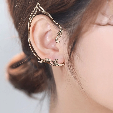 Minimalist Cat Ear Cuff Alloy Elf Ear Wrap Earrings No Piercing For Women Gold Silver Black Punk Hollow Geometric Jewelry