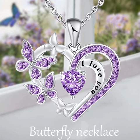 Romantic Alloy Heart Butterfly Pendant Necklace Earrings Set With Stainless Steel Chain Zirconia I Love You Jewelry For Women