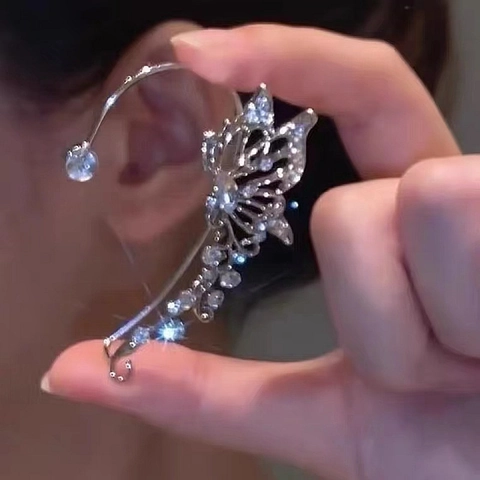 Feen Schmetterling Strass Ohrklemme Wickel Ohrringe Versilbert Legierung Ohrknochen Clip Ohne Loch Schmuck Für Damen Nicht Gepierct Ohrwickel