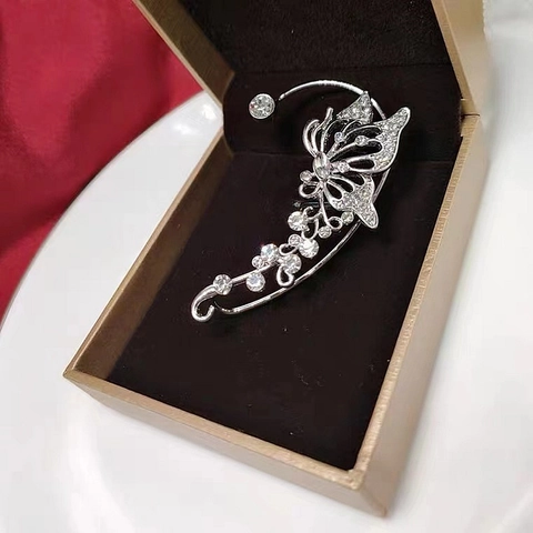 Feen Schmetterling Strass Ohrklemme Wickel Ohrringe Versilbert Legierung Ohrknochen Clip Ohne Loch Schmuck Für Damen Nicht Gepierct Ohrwickel