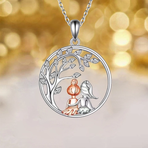 Hohl Geschnittener Lebensbaum Halskette Zweifarbig Silber Roségold Legierung Anhänger Mit Edelstahlkette Für Beste Freunde