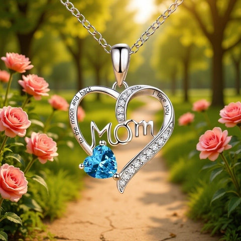 Heart Pendant Necklace With MOM Lettering And Zirconia Stainless Steel Chain Mother's Day Gift For Women Fashion Jewelry