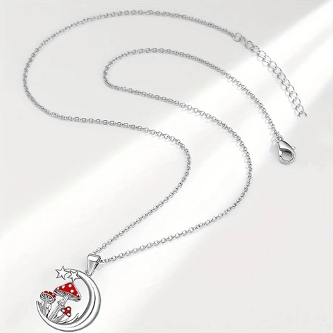 Fantasy Moon Mushroom Necklace Earrings Set Stainless Steel Chain Alloy Enamel Star Forest Jewelry Set For Women Gift