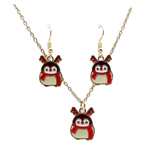 Alloy Enamel Christmas Necklace And Earrings For Women Festive Santa Claus Reindeer Snowflake Tree Rhinestone Jewelry