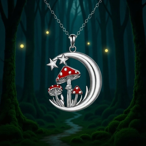 Fantasy Moon Mushroom Necklace Earrings Set Stainless Steel Chain Alloy Enamel Star Forest Jewelry Set For Women Gift