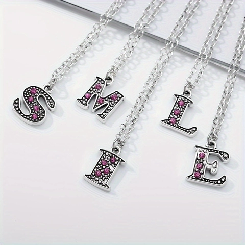 Initial Necklace With Stainless Steel Chain Alloy Colorful Rhinestone Enamel Alphabet Pendant Fashion Jewelry For Women