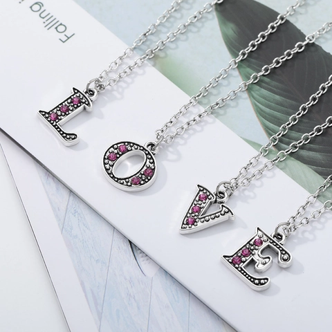 Initial Necklace With Stainless Steel Chain Alloy Colorful Rhinestone Enamel Alphabet Pendant Fashion Jewelry For Women