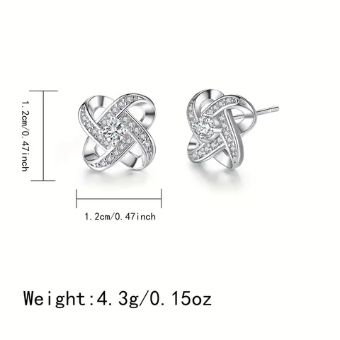 Luxury Alloy Rhinestone Four Petal Flower Stud Earrings Elegant Geometric Ear Studs For Women Fashion Daily Jewelry Gift