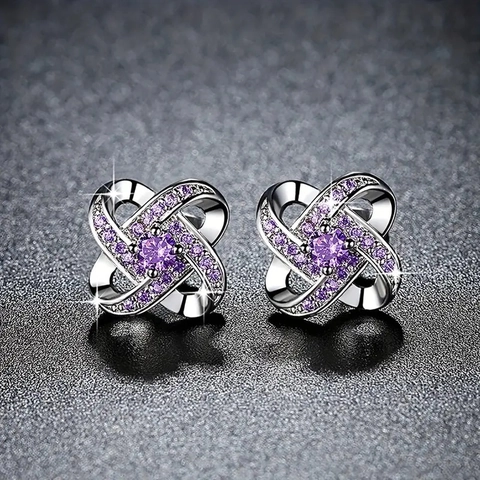 Luxury Alloy Rhinestone Four Petal Flower Stud Earrings Elegant Geometric Ear Studs For Women Fashion Daily Jewelry Gift
