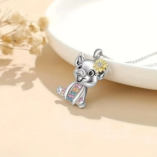 Cute Cartoon Pig Pendant Necklace Alloy Sunflower Colorful Rhinestone With Stainless Steel Chain Jewelry For Women Gift