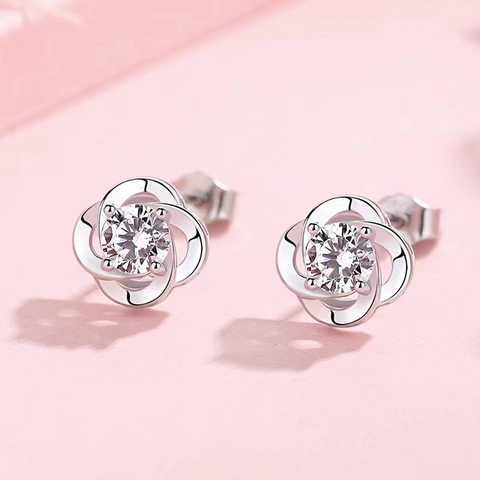 Elegant Alloy Flower Stud Earrings Inlaid Zirconia Four Leaf Clover Earrings Minimalist Sweet Jewelry For Women Daily Dating
