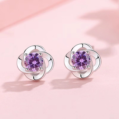 Elegant Alloy Flower Stud Earrings Inlaid Zirconia Four Leaf Clover Earrings Minimalist Sweet Jewelry For Women Daily Dating