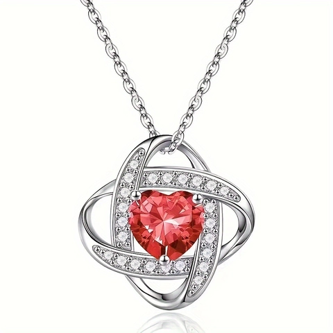 Fashion Birthstone Heart Necklace Stainless Steel Chain Alloy Rhinestone Infinity Knot Lucky Clover Pendant Women Jewelry Gift