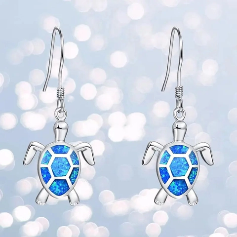 Cute Sea Turtle Ear Hooks Earrings For Women Alloy Artificial Opal Drip Oil Ocean Theme Beach Vacation Party Jewelry