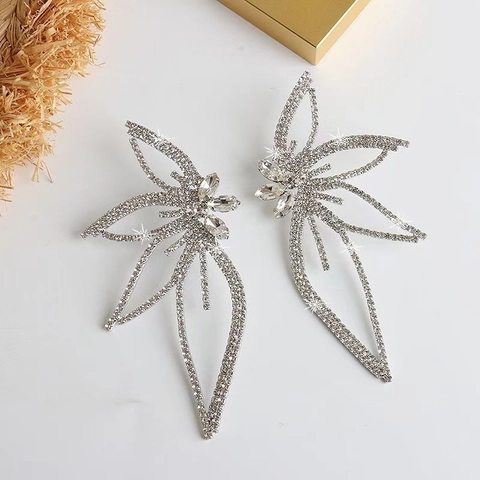 Exaggerated Large Butterfly Wing Rhinestone Stud Earrings For Women Alloy Crystal Statement Earrings For Party Banquet Wedding Jewelry