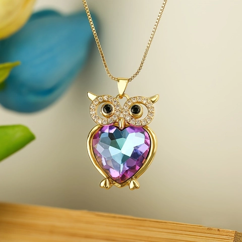 Legierung Herz Kristall Eule Anhänger Halskette Für Damen Elegant Strass Eingelegt Boxkette Schlüsselbein Kette Schmuck Geschenk