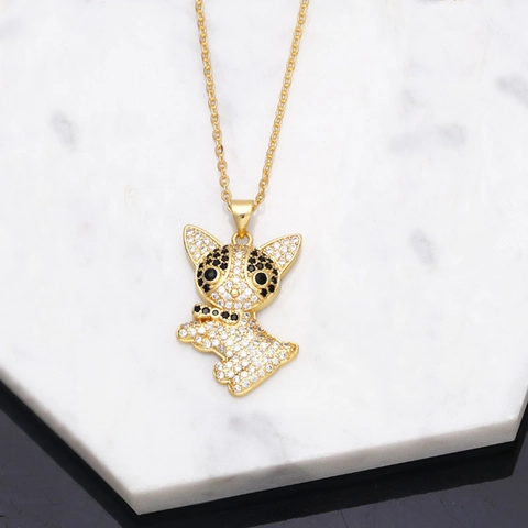 Cute Corgi Dog Alloy Pendant Necklace With Rhinestones Inlaid Gold Silver Animal Design For Women Kids Daily Jewelry Gift