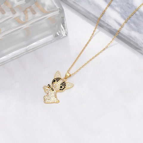 Cute Corgi Dog Alloy Pendant Necklace With Rhinestones Inlaid Gold Silver Animal Design For Women Kids Daily Jewelry Gift