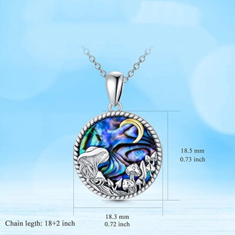 Vintage Mushroom Forest Moon Round Pendant Necklace For Women Stainless Steel Chain Alloy Dreamy Nightscape Jewelry Gift
