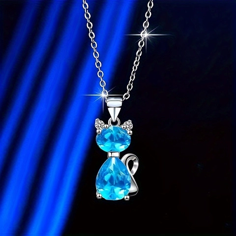 Zoete Katvormige Zirconia Hanger Halsketting Voor Dames Koper Met 925 Sterling Zilveren Oogje Hart Sieraden Voor Dagelijks Daten Cadeau